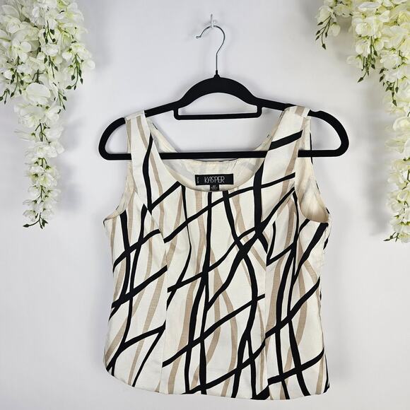 Kasper Petite 6P 2-Piece Blazer Jacket Sleeveless Top Set Beige Black Abstract - Picture 3 of 16